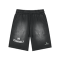 Black "Be Yourself" Washed Shorts